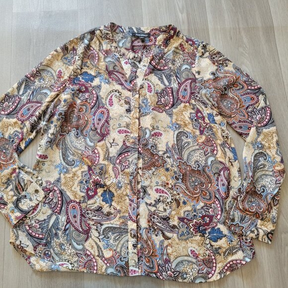 Roz & Ali Womens Paisley Button-Up Blouse Long Sleeve L - Picture 5 of 6